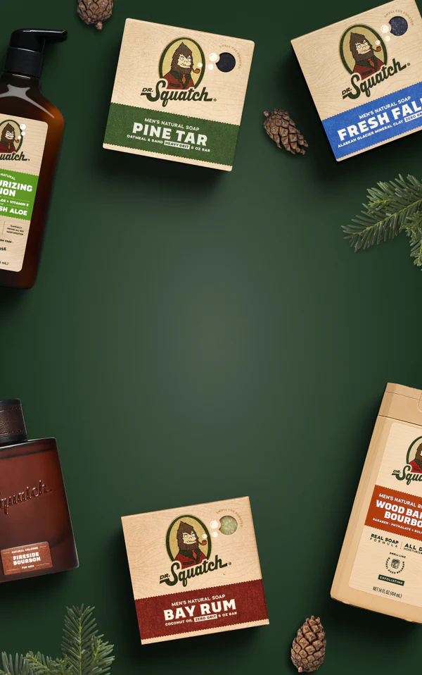 An array of Dr. Squatch products for the New to Squatch? Starter Bundles banner